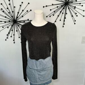 A.C.W. black glitter sheer long sleeve top Y2K mesh sparkle club